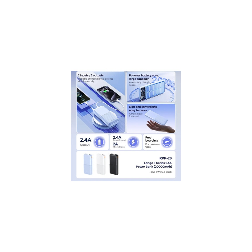 REMAX RPP-26 väline aku - Powerbank 20000mAh, Must