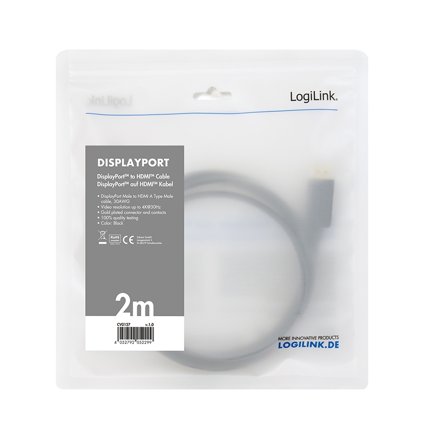 LogiLink CV0127 vaizdo kabelio adapteris 2 m DisplayPort HDMI A tipo (standartinis) Juoda – 3
