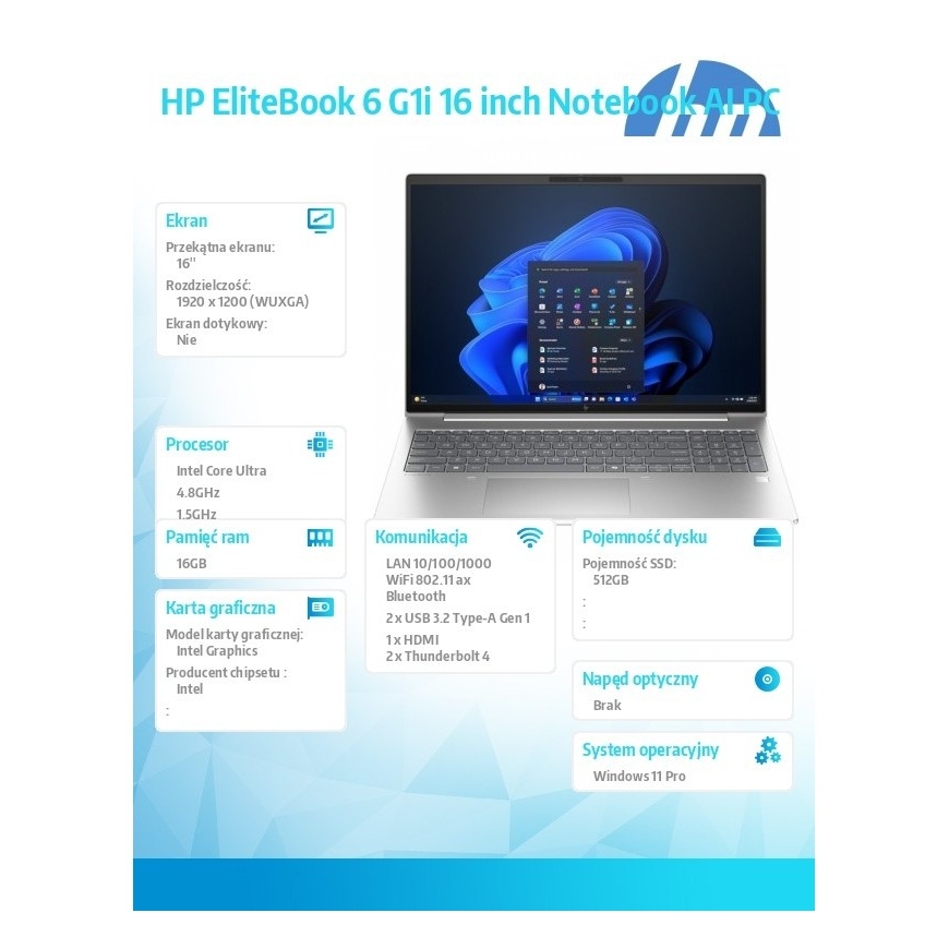 HP INC laptop 6G1i16 5-225U/16''/512/16/W11P/3YOS