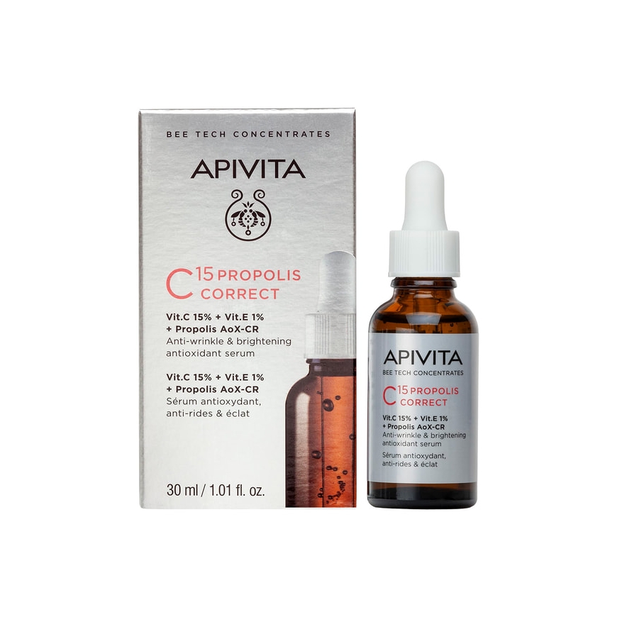 Apivita C15 PROPOLIS antioksidacinis, raukšles mažinantis ir šviesinantis koreguojantis serumas 30 ml – 2