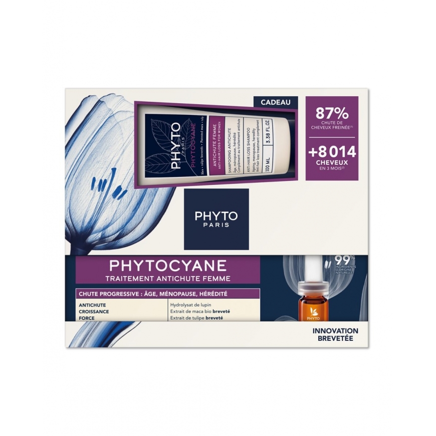 PHYTOCYANE MOTERŲ PROGRESUOJANTIS PLAUKŲ SLENKIMAS + Šampūnas RINKINYS 2 vnt.