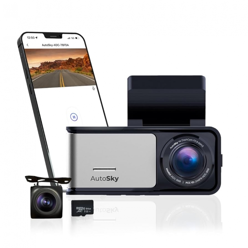 AutoSky 4K Dash Cam Pro передняя камера 4K + задняя камера 1080P с GPS ADC888
