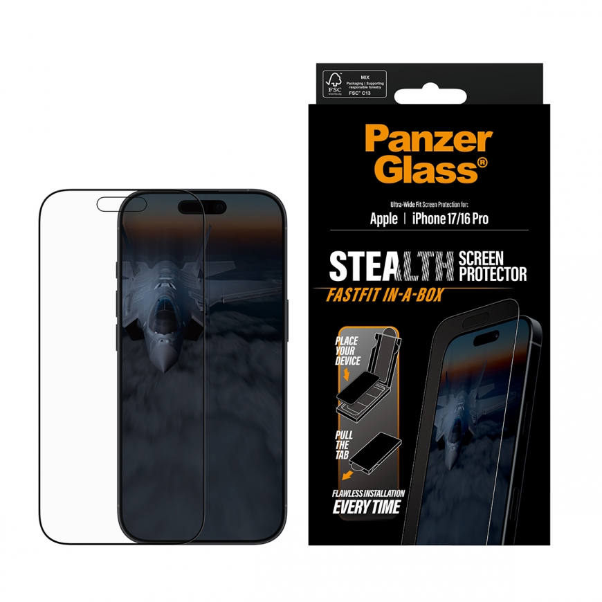 PanzerGlass ® Stealth Screen Protector iPhone 17 | iPhone 16 Pro | Ultra-Wide Fit w. FASTFIT IN-A-BO – 2