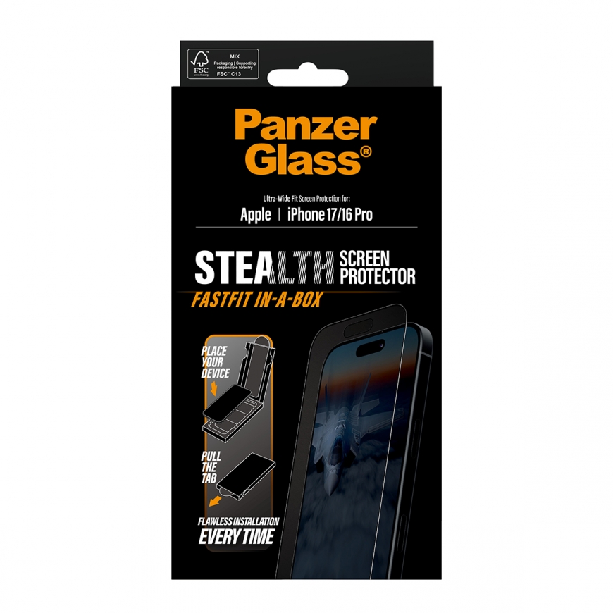 PanzerGlass ® Stealth Screen Protector iPhone 17 | iPhone 16 Pro | Ultra-Wide Fit w. FASTFIT IN-A-BO – 3