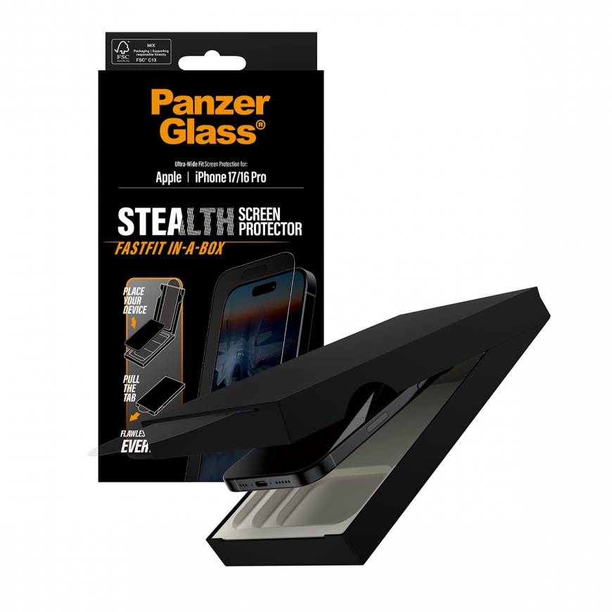 PanzerGlass ® Stealth Screen Protector iPhone 17 | iPhone 16 Pro | Ultra-Wide Fit w. FASTFIT IN-A-BO – 5