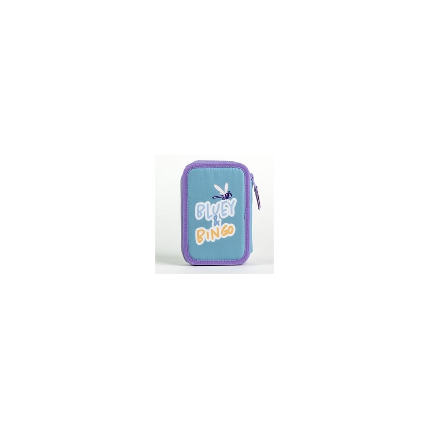 "Bluey Bingo" pencil case filled with pencils, 2 compartments