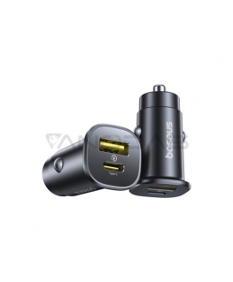 Baseus GoTrip 30W 12-24V USB-A + USB-C QC PD auto laadija, must