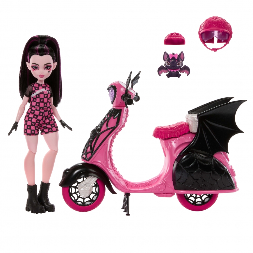 Monster High Vamptastic Scooter Draculaura Doll and Vehicle Set with Count Fabulous Pet – 5