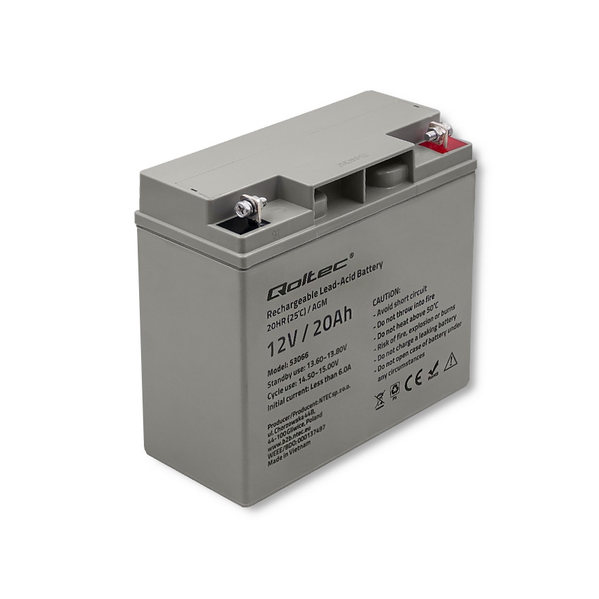 Qoltec 53066 UPS-aku Suletud pliiaku (VRLA) 12 V 20 Ah