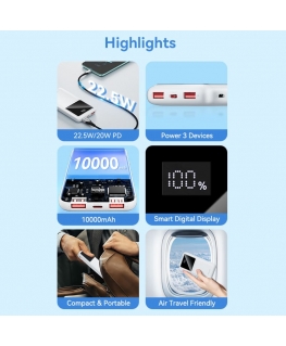 Vention Powerbank, ventiliacija, FHKW0, 10000 mAh, mikro USB, USB-C, 2xUSB-A, White