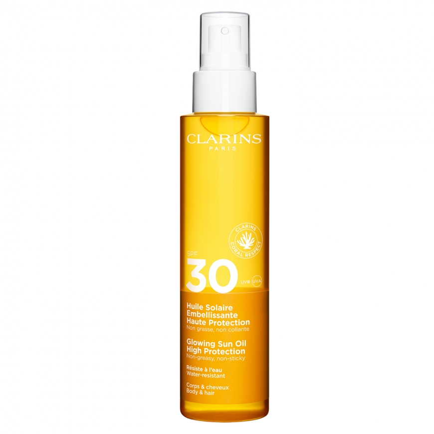 Clarins Glowing Sun Oil SPF30 Sauļošanās eļļa Sejai un ķermenim 30 Pieaugušajiem
