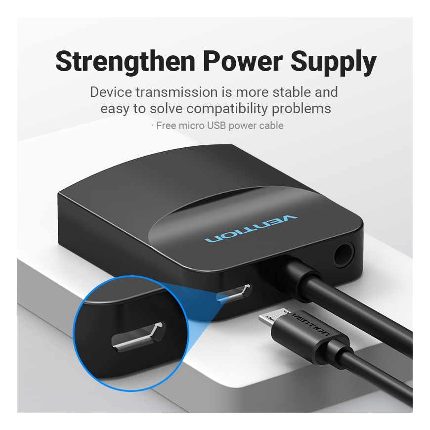 Vention ACNBB video kabeļu aksesuārs 0,15 m VGA (D-Sub) HDMI + Micro-USB + 3.5mm Melns – 3