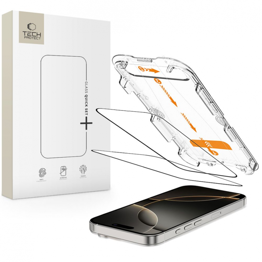 SZKŁO HARTOWANE TECH-PROTECT QUICK SET+ 2-PACK IPHONE 16 PRO BLA