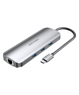 Vention Multi-function USB-C to HDMI/USB3.0x3/RJ45/SD/TF/TRRS 3.5mm/PD Docking Station 0.15M Gray Aluminum Alloy Type