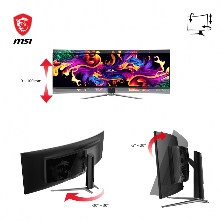 MSI MPG 491CQPDE QD-OLED tietokoneen litteä näyttö 124,5 cm (49") 5120 x 1440 pikseliä DQHD musta – 5