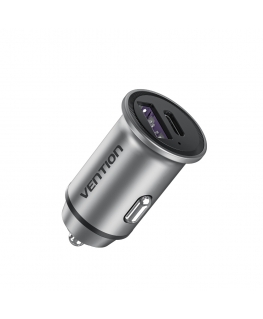 Vention Two-Port USB A+C(18/20) Car Charger Gray Mini Style Aluminium Alloy Type