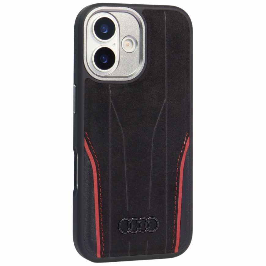 Case Audi R8 Genuine Leather MagSafe for iPhone 17 black-red – 2