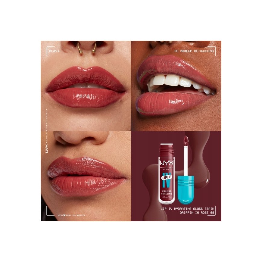NYX Professional MakeUp Lip I.V. mitrinošs un pigmentējošs lūpu spīdums 08 Drippin' In Rose 5ml