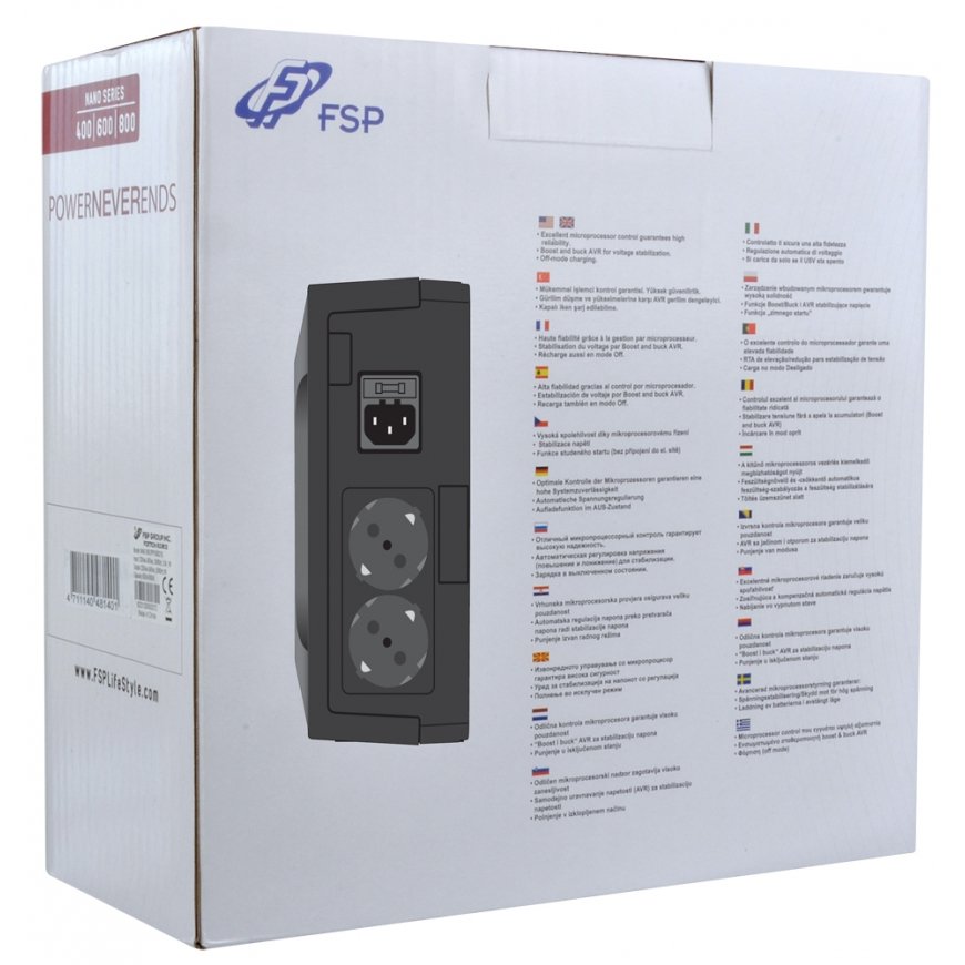 FSP Nano 800 UPS-virtalähde Valmiustila (ilman yhteyttä) 0,8 kVA 480 W 2 AC-pistorasia(a) – 5