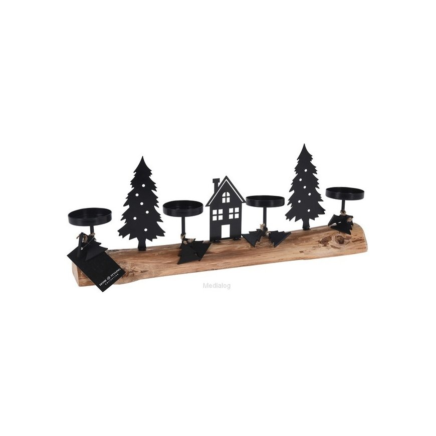 Home Styling Collection Candle Holder for 4 Tea Lights with Winter Scene