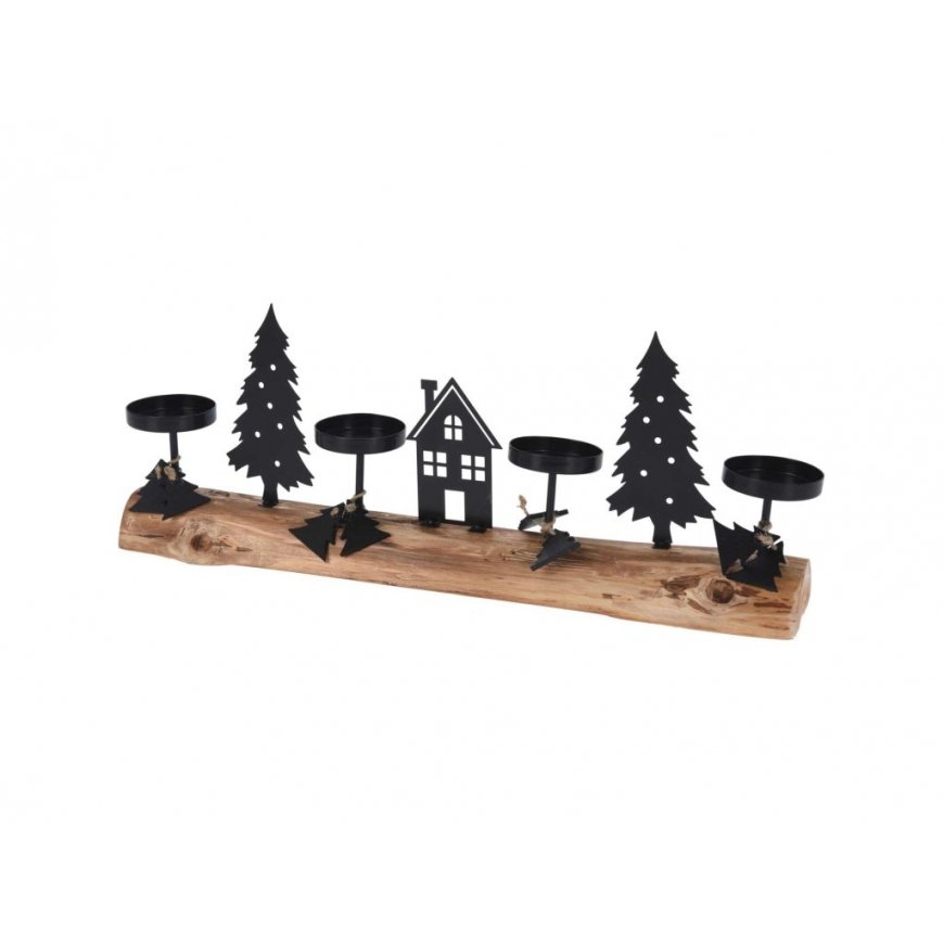 Home Styling Collection Candle Holder for 4 Tea Lights with Winter Scene – 2