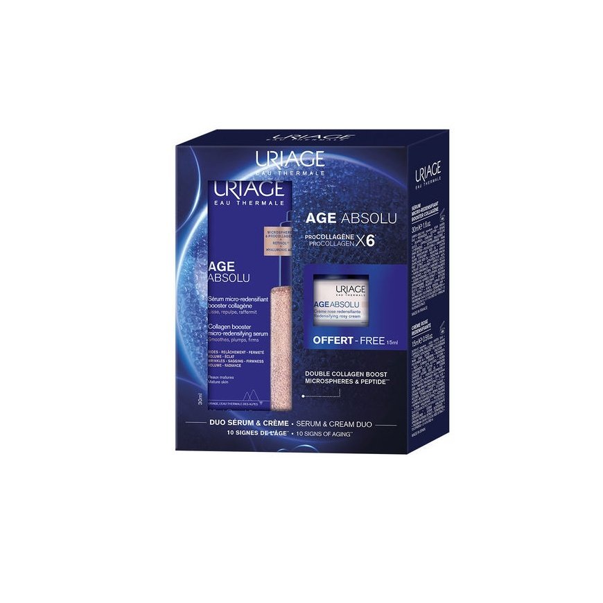 Uriage AGE ABSOLU MICRO-REDENSIFYING SERUM + Pink CREAM CASE 2 pcs