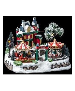 Feeric Lights and Christmas Christmas Village, Christmas Scene with Carousel