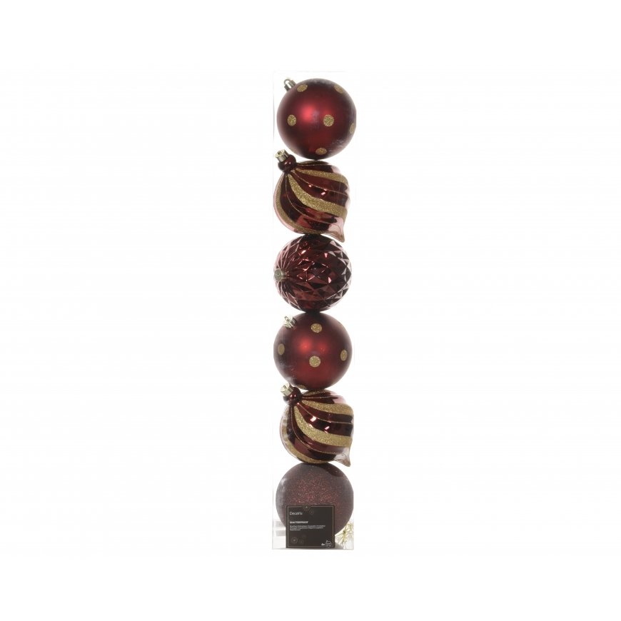 Decoris Shatterproof iso kuusenkoristesetti, 15 cm, oxblood ja kulta, 6 kpl