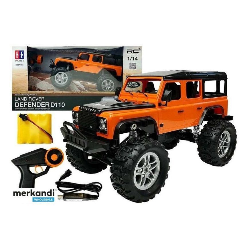 Double E Remote Controlled Car "Land Rover Defender R/C Orange" 1:14