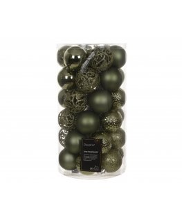 Decoris Shatterproof eglutės papuošalų rinkinys, 6 cm, rozmarino spalvos, 37 vnt.