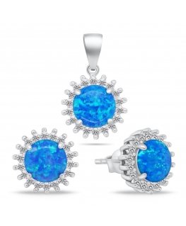 Brilio Silver Brilio Sidabrinis Charming Mėlyna Opal papuošalų rinkinys SET254WB (auskarai, pakabukas)