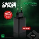 PATONA Premium Charger GaN PD45W 1xUSB-C 1xUSB-A PD3.0 QC3.0 Black PATONA Premium Charger GaN PD45W 1xUSB-C 1xUSB-A PD3.0 QC3.0 Black