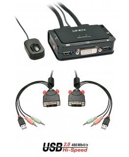 Lindy 2 Port DVI-D Single Link, USB 2.0 and Audio KVM Switch Compact