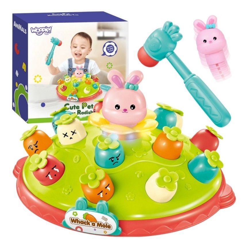WOOPIE BABY Interaktyvus įgūdžių žaidimas „Hammer the Carrot“ Edukacinis žaidimas „Pataikyk į kurmį“