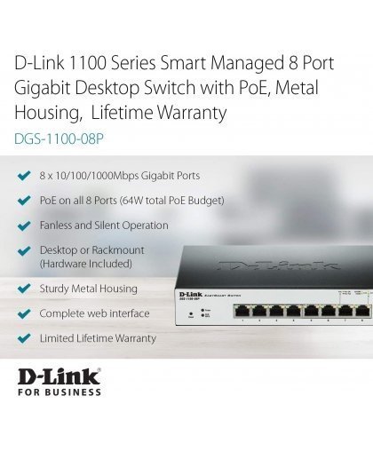 D-Link DGS-110-08V2 Switch L2 Managed, Desktop, 8x10/100 – 2