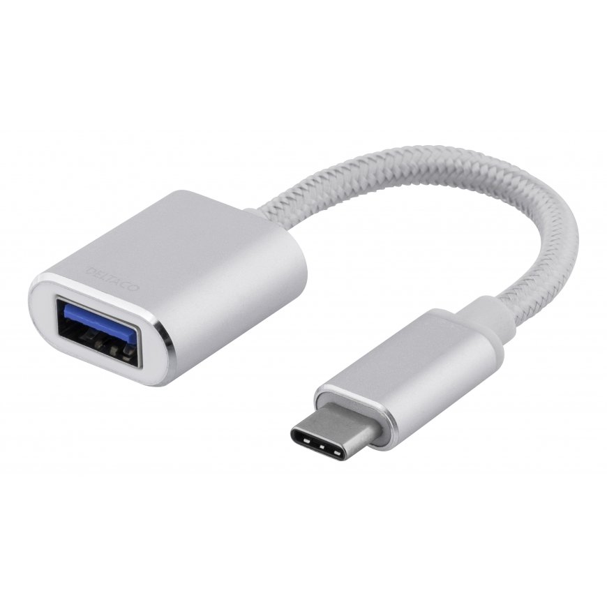 Deltaco USBC-1278 USB-kaabel USB 3.2 Gen 1 (3.1 Gen 1) 0,1 m USB A Hõbe