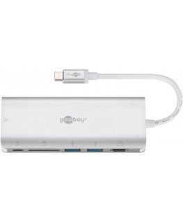 Goobay USB-C Multiport Adapter (HDMI 4k 30 Hz, USB, CR, RJ45, PD), Aluminium, Silver