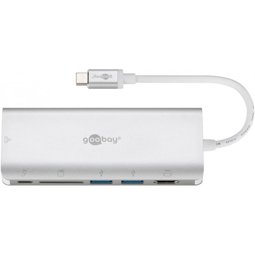 Goobay 76788 sülearvuti dokk ja pordireplikaator USB tüüp-C Hõbe
