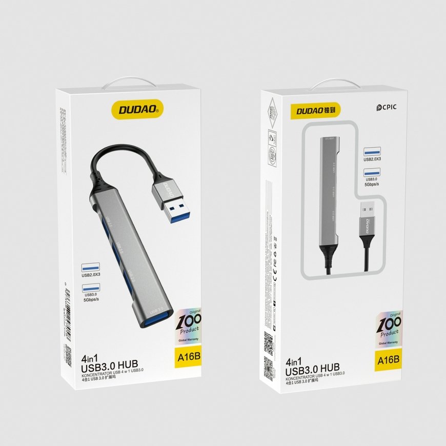 DUDAO 4-IN-1 multi-functional USB hub Charging Langallinen USB 3.2 Gen 1 (3.1 Gen 1) Type-A Harmaa – 2