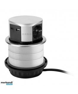 Orno Baldinis lizdas Ø10cm, ištraukiamas iš stalviršio, su USB įkrovikliu ir 1,5m laidu, 3x2P+Z (Schuko), 2xUSB (A+C tipo maks. 