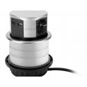 Orno Baldinis lizdas Ø10cm, ištraukiamas iš stalviršio, su USB įkrovikliu ir 1,5m laidu, 3x2P+Z (Schuko), 2xUSB (A+C tipo maks. Orno Baldinis lizdas Ø10cm, ištraukiamas iš stalviršio, su USB įkrovikliu ir 1,5m laidu, 3x2P+Z (Schuko), 2xUSB (A+C tipo maks.