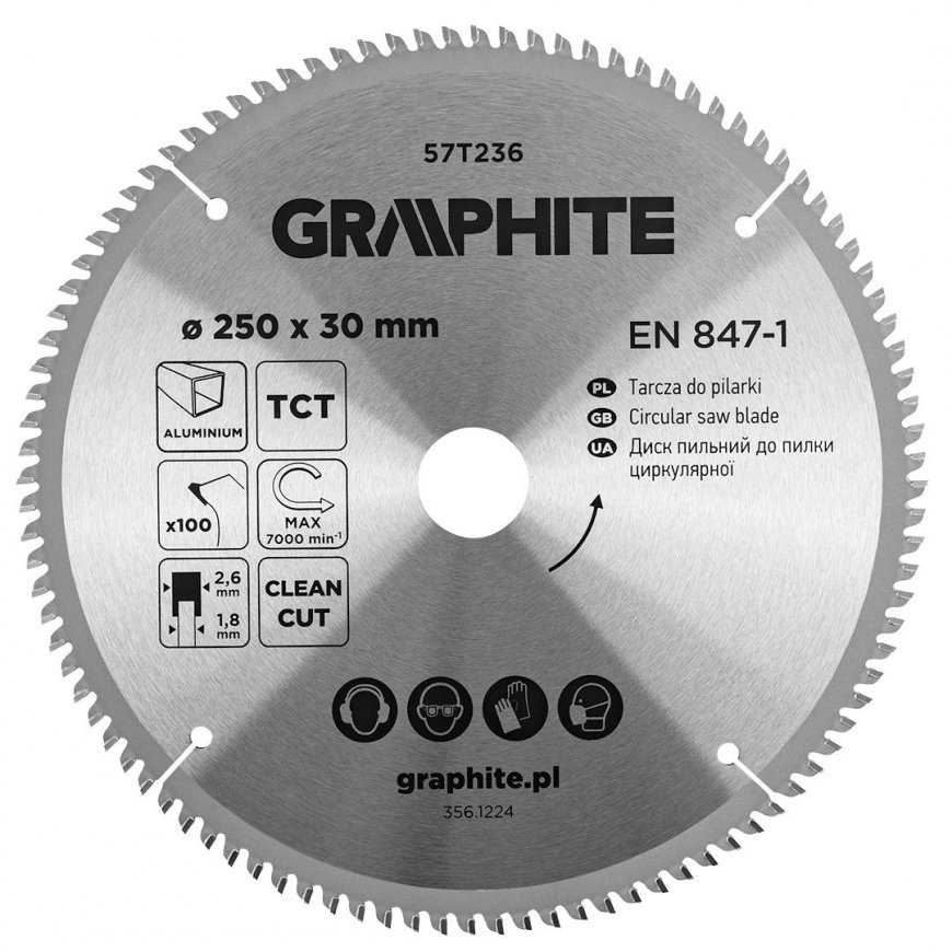 Graphite Diskinio pjovimo diskas, Widia, 250 x 30 mm, 100 dantų, aliuminio