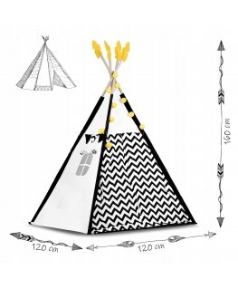Palapinė tipi vaikams su girlandą i światełkami Nukido balta ir juoda su pandą
