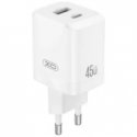 XO wall charger CE36 PD 45W 1x USB-C 1x USB baltas