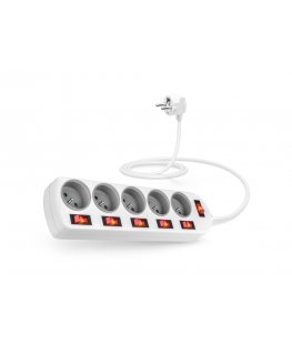 CONNECT IT prailginimo laidas, 5 lizdai, 2 m, su jungikliais (baltas)