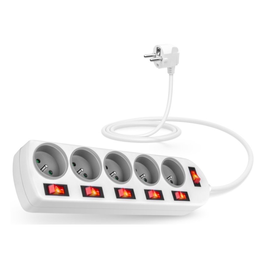 CONNECT IT prailginimo laidas, 5 lizdai, 2 m, su jungikliais (baltas) – 2