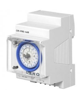 Orno Mechaninis laikmatis, 3 moduliai, 24 valandos, mažiausiai 15 minučių, 110–230 V kintamoji srovė, rezervinis laikmatis 200 v