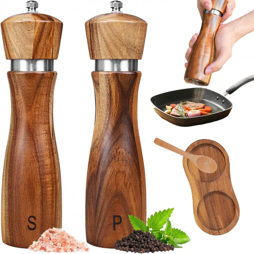 Retoo Medinių druskos ir pipirų prieskonių malūnėlių rinkinys, 22 cm - 2 vnt. – 2