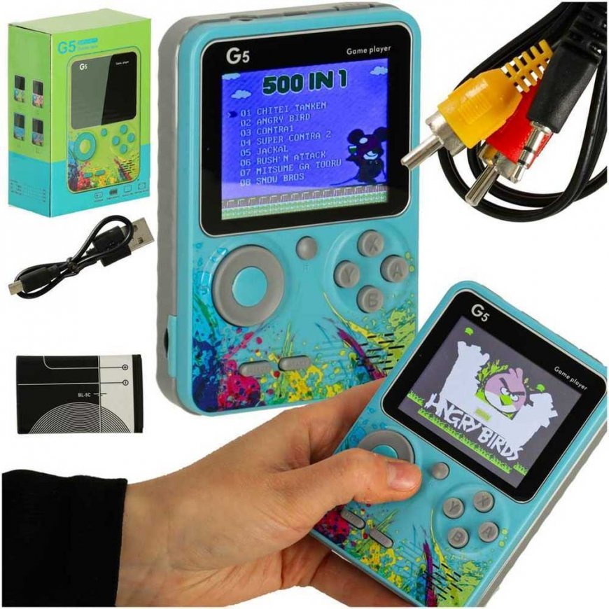 Ikonka Nešiojama mini retro žaidimų konsolė, mėlyna