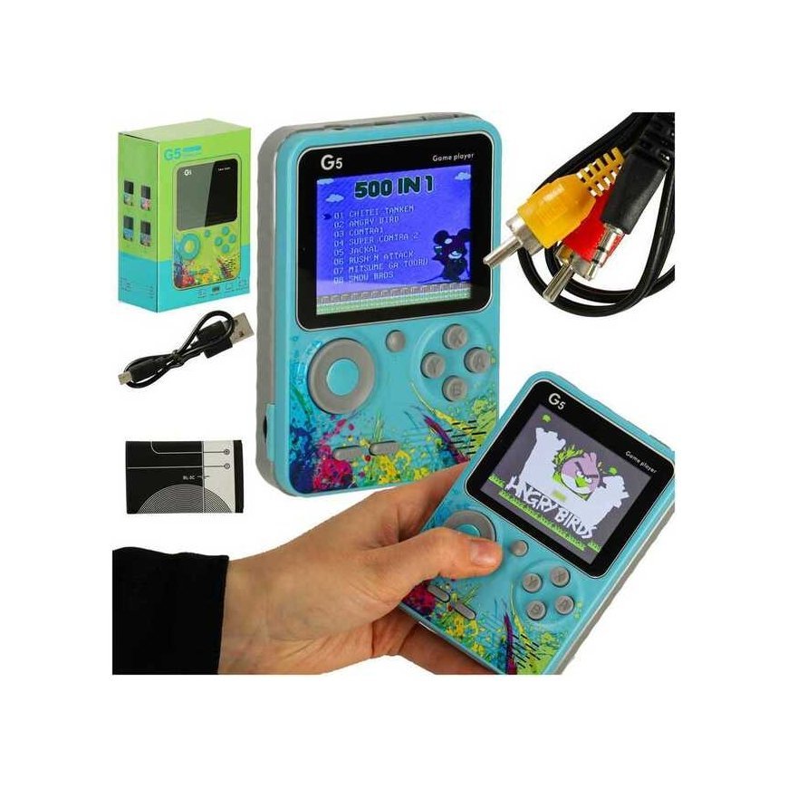 Ikonka Nešiojama mini retro žaidimų konsolė, mėlyna – 2